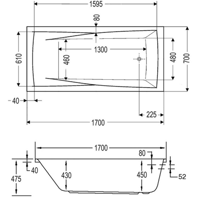 OTTOFOND Badewanne Atlanta, rechteckig, weiss, B/T/H: 70 x 170 x 45,5 cm - Bild 2