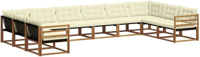 vidaXL Outdoor-Sofagarnitur 10-teilig aus massivem Akazienholz mit Textilene und Kissen in Natur und Creme - Bild 1