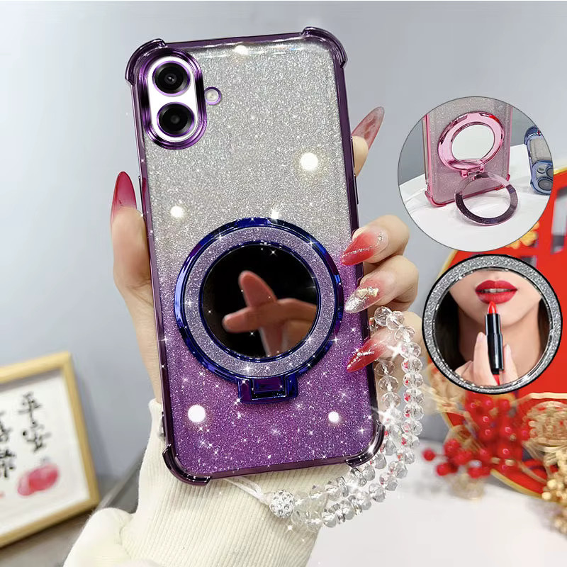 Stoßfeste Handyhülle mit Spiegelständer und Perlenarmband für Samsung Galaxy A07 4G in Pink - Bild 1