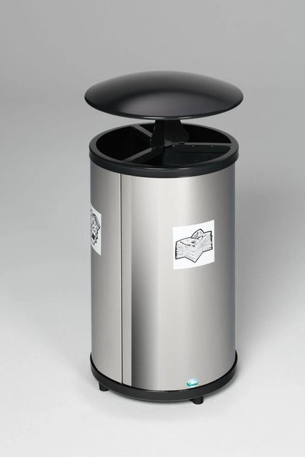PROREGAL Wertstoffsammelstation mit Dach aus Edelstahl in Silber, 30 Liter pro Behälter, H x B x T: 89 x 42 x 42 cm - Bild 1