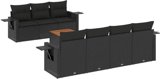 vidaXL 8-tlg. Garten-Sofagarnitur aus Poly-Rattan in Schwarz mit Kissen und Stauraum - Bild 1