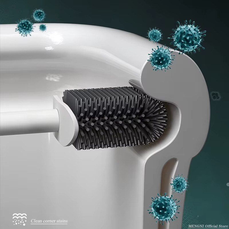 MENGNI Toilettenbürsten-Set aus Silikon mit langem Griff für die Tiefenreinigung, erhältlich in Schwarz oder Weiß - Bild 5