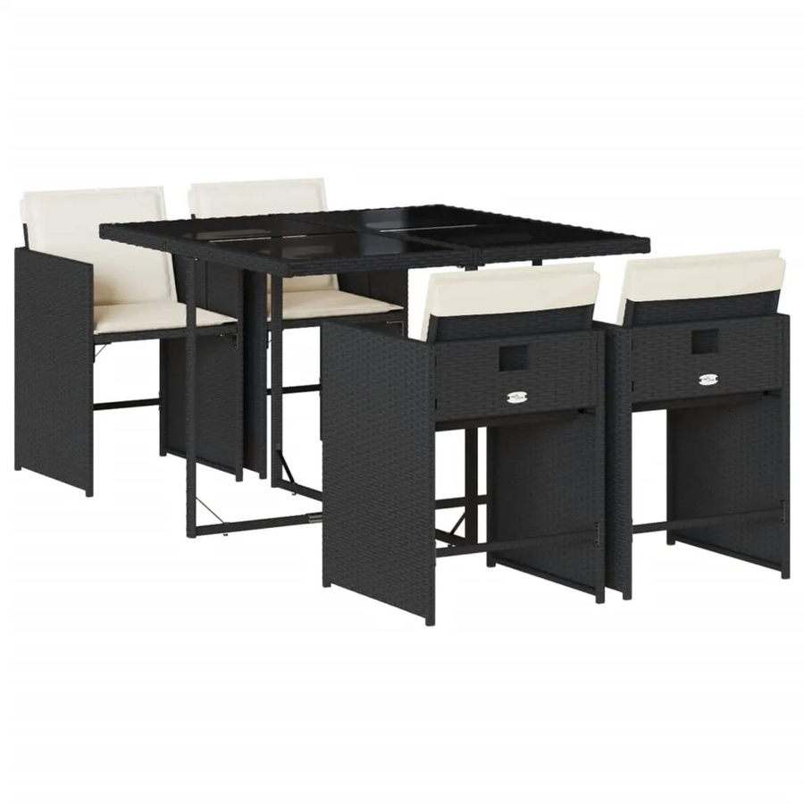 vidaXL 5-tlg Garten-Essgruppe aus PE-Rattan mit Kissen und Hartglas in Schwarz - Bild 2
