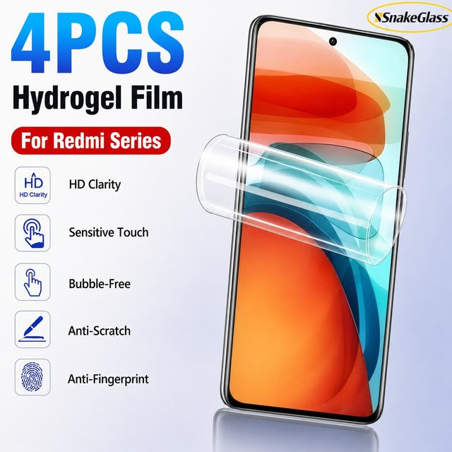 4 Stück Xiaomi HD Hydrogel-Displayschutzfolie für Redmi Note 13 14 15 Pro Plus 14C 12 10A 9C 8A 7 Note 12S 11S 10 in Transparent - Bild 1