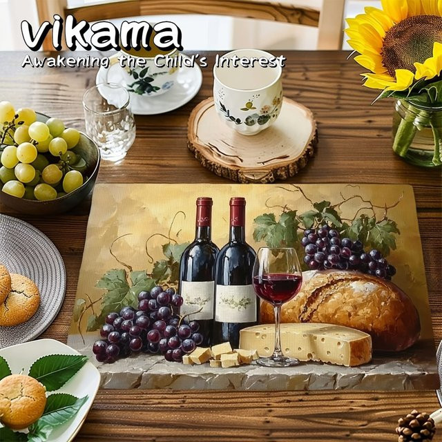 VIKAMA 6-teiliges Tischset-Set mit Vintage-Ölgemälde-Design, hitzebeständig und leicht zu reinigen, Mehrfarbig, B: 40,0 cm, T: 30,0 cm - Bild 1