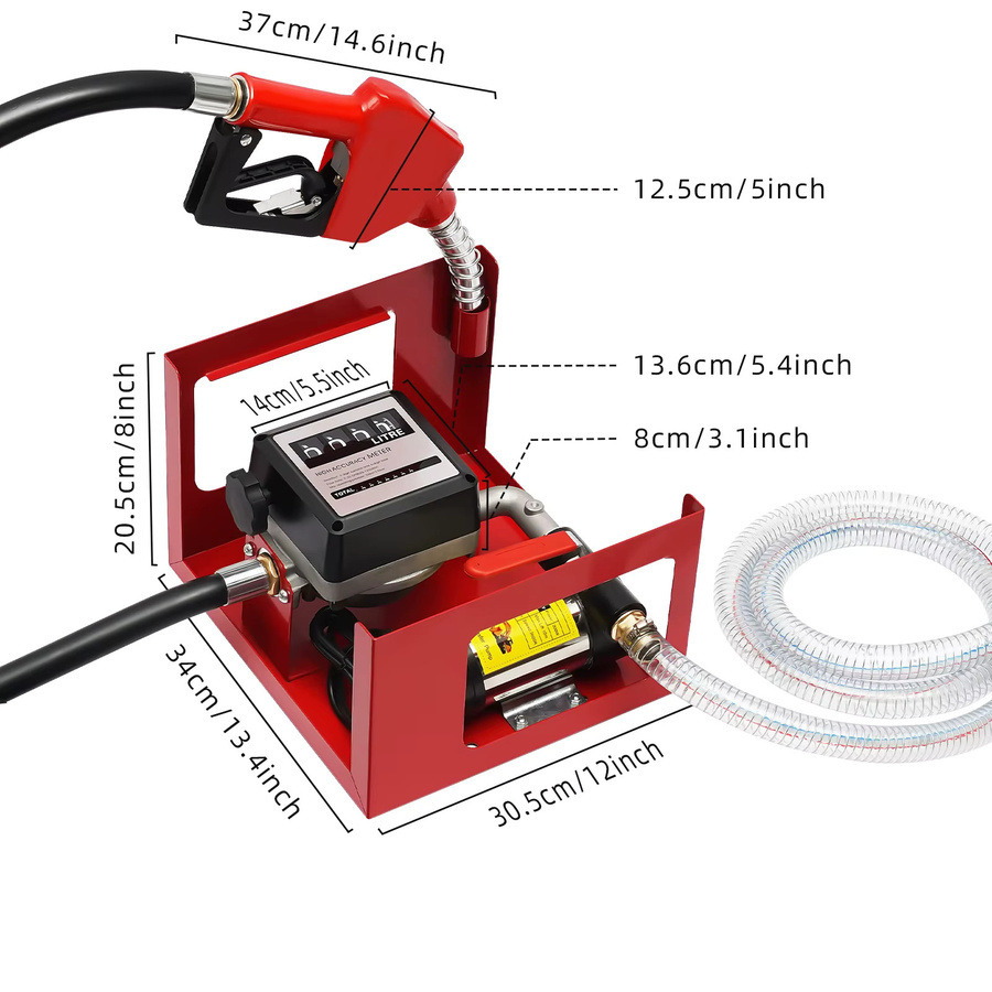 Bymaocar Diesel-Transferpumpe in Rot mit einstellbarer Geschwindigkeit, 230V, 3600 U/min und 1690,9 oz/min für Automobile, Bauernhöfe und Frachtschiffe - Bild 3