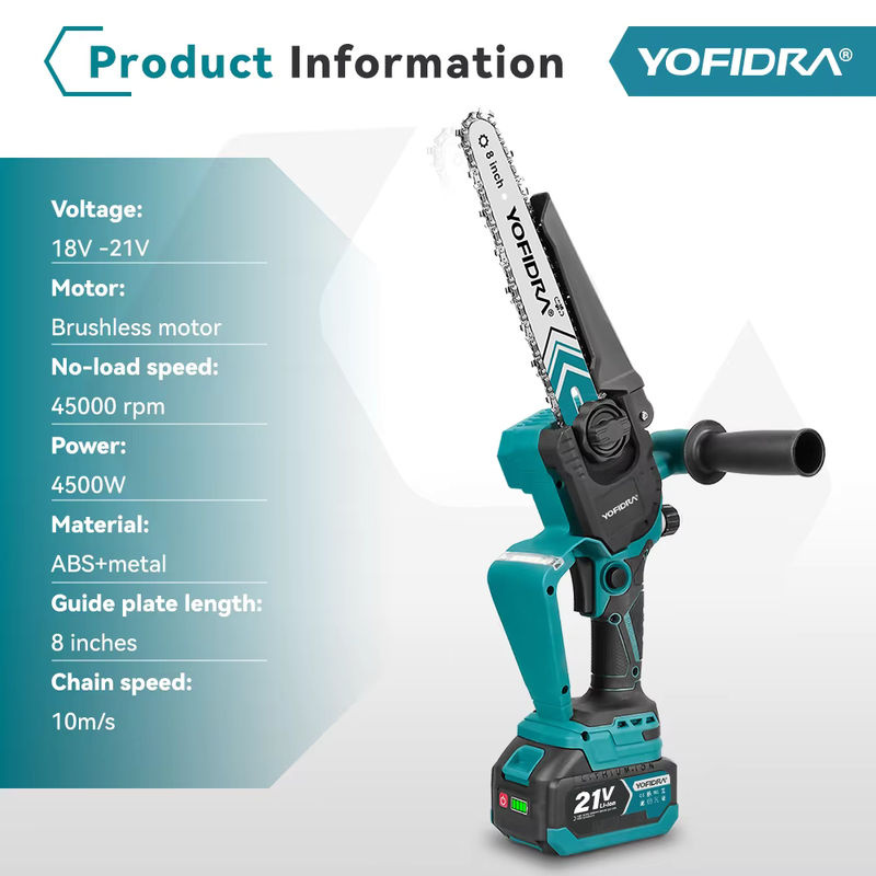 YOFIDRA Akku-Kettensäge 8 Zoll mit Digitalanzeige, bürstenlose elektrische Holzbearbeitungssäge in Türkis, kompatibel mit Makita 18V LXT Akkus - Bild 2