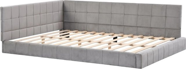 Merax Schlafsofa im Mid-Century Design aus Samt mit Schubladen in Grau, B/T/H: 206 x 140 x 72,5 cm - Bild 1