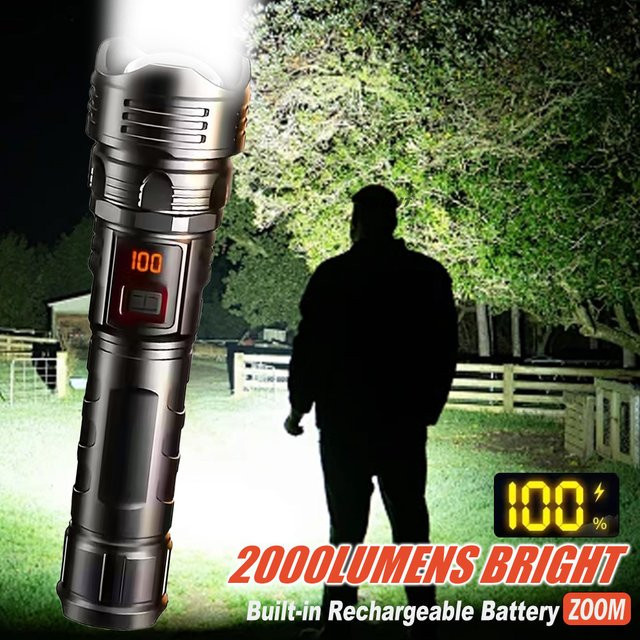 KDULIT USB wiederaufladbare LED-Taschenlampe in Schwarz mit 1000 lm, zoombare wasserdichte Outdoor-Taschenlampe aus Aluminium für Camping und Wandern - Bild 1