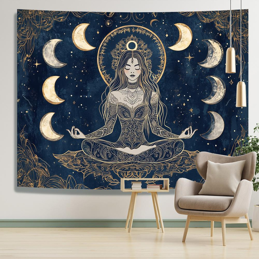JMG Household Supplies Wandteppich Göttin Mondphase Boho Wandbehang aus Polyester, Breite: 40 cm, Höhe: 60 cm - Bild 3