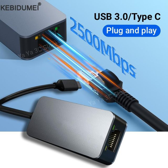Kebidumei USB-C zu RJ45 2,5G Ethernet Adapter, 2500Mbps LAN Netzwerkkarte mit RTL8156 Chip für PC, MacBook und Windows Laptop, Grau - Bild 1