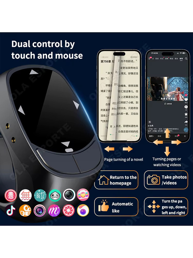 Ola Esporte Bluetooth Fernbedienung mit Touchscreen für iPad und iPhone in Schwarz zur Musiksteuerung und Videoaufnahme - Bild 7