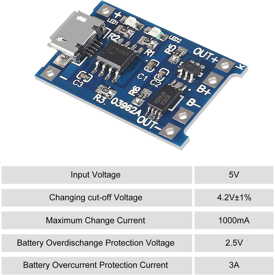 20 Stück TP4056 Lithium-Ionen-Batterie-Ladeplatine mit Micro-USB und Batterieschutz, 5 V 1 A, Blau - Bild 3