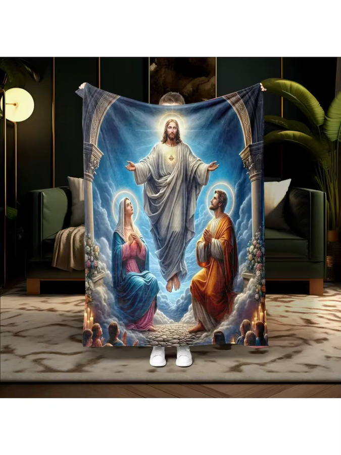 Religiöse Jesus-Porträt Segensdecke aus Polyester in Blau für Erwachsene - Bild 5