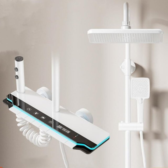 Walk Vogue Luxus Badezimmer Duscharmatur Set mit digitaler Temperaturanzeige und Licht in Chrom - Bild 1