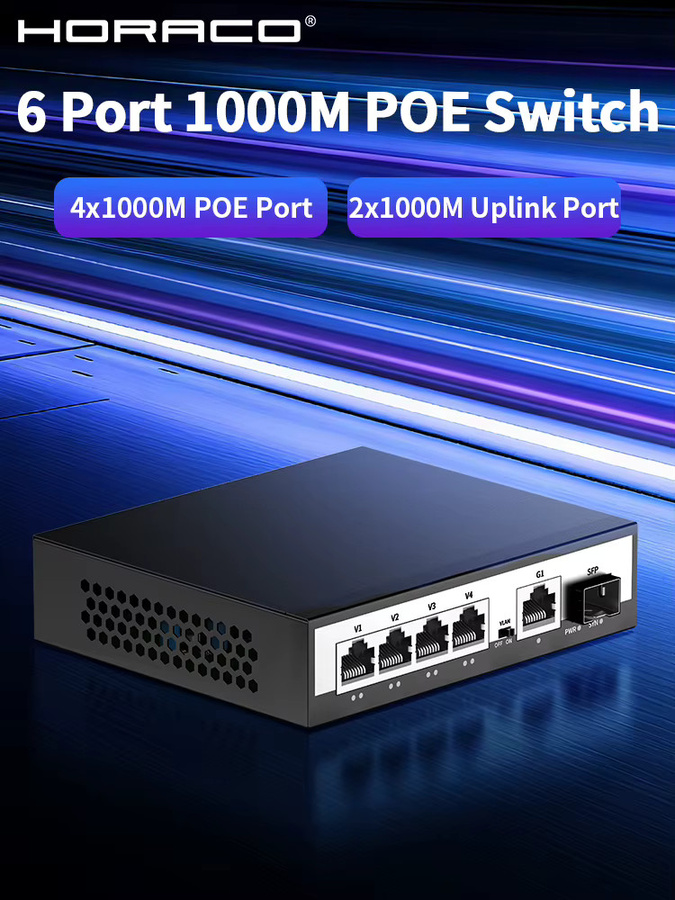 HORACO 6-Port Gigabit PoE-Switch mit 52 W Leistung für IP-Kameras und NVR, Schwarz - Bild 5