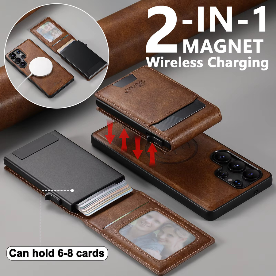 SUTENI Magnetische Drahtlose Lade Handyhülle aus PU Leder mit Kartenfach für Samsung Galaxy S26 Ultra, S25 Plus, S24 und S23 in Schwarz oder Braun - Bild 5