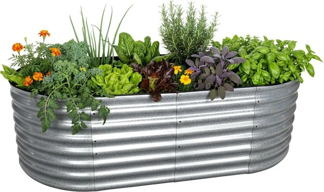 Relaxdays Hochbeet Halbrund aus Metall in Silber, Bodenfrei, B: 200 cm, T: 60 cm, H: 100 cm - Bild 1
