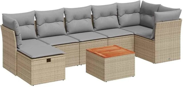 vidaXL 8-teilige Garten-Sofagarnitur aus Polyrattan in Beige mit Kissen und Ottoman für Terrasse und Garten - Bild 1