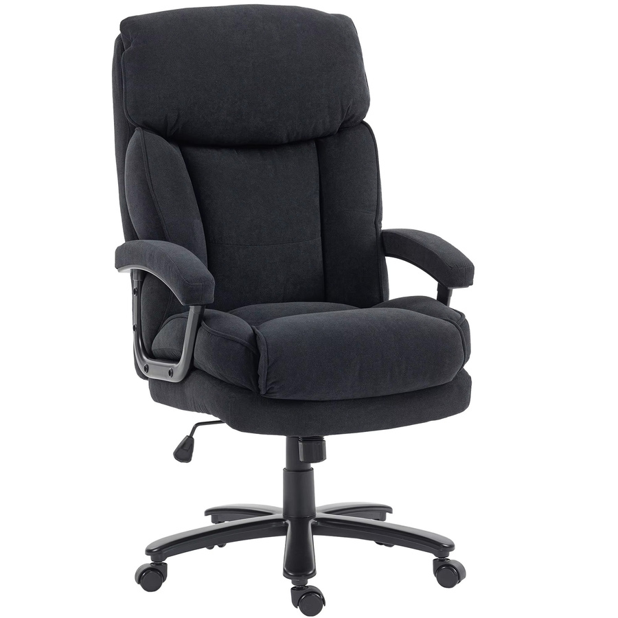 HOMCOM Chefsessel Bürostuhl in Schwarz mit Samtoptik, ergonomischer Schreibtischstuhl mit hoher Rückenlehne, höhenverstellbar und wippbar, belastbar bis 200 kg - Bild 2