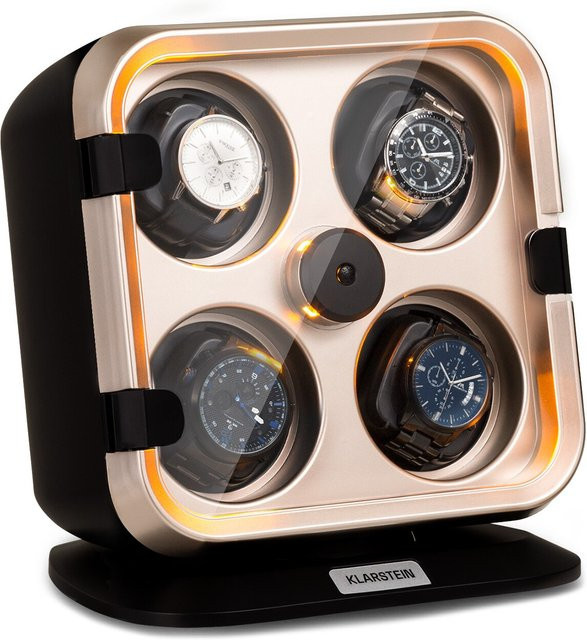 Klarstein Uhrenbeweger, 4 Uhren, 3 Rotationen, 4 Geschwindigkeiten, LED, Edelstahl, Gold, Unisex - Bild 1