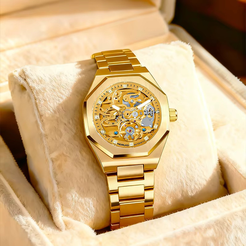 MEIRUIQI Armbanduhr, Automatik, Tourbillon, Edelstahl, Gold, Herren - Bild 2