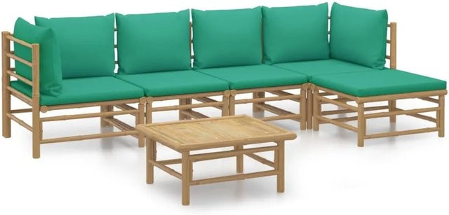 vidaXL 6-tlg Garten-Lounge-Set aus Bambus mit grünen Polsterkissen in L-Form - Bild 1
