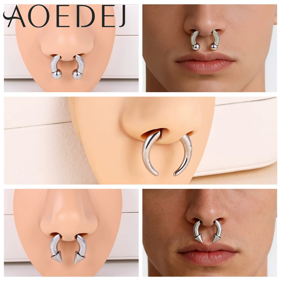 AOEDEJ Nasenring Edelstahl, Silber, Damen Herren - Bild 2