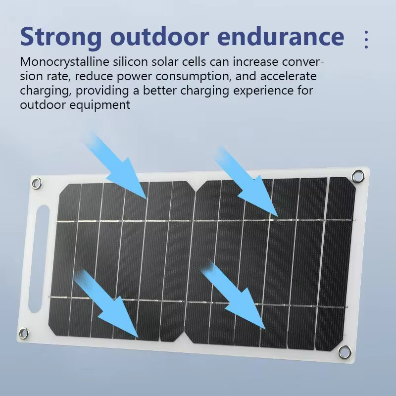 SNQP Solarpanel 10W mit USB Typ-C Anschluss, flexibles und tragbares Minisystem in Schwarz für Camping und Wandern, IP65 wassergeschützt - Bild 2