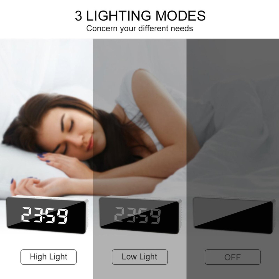 Digitaler LED-Spiegelwecker von Tooarts mit Temperaturanzeige in Weiß - Bild 5