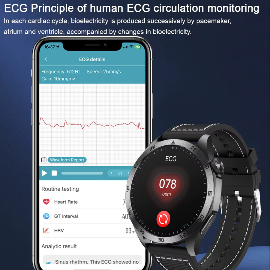 Marsyu Smartwatch, Schwarz, Herren, Bluetooth, EKG, Calling - Bild 4