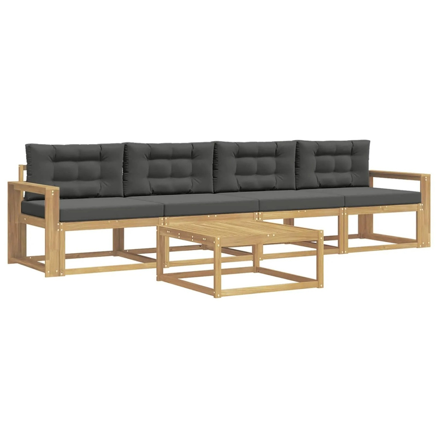 vidaXL Outdoor-Sofagarnitur aus Akazienholz mit 3-Sitzer-Sofa, Couchtisch und Kissen in Weiß, Anthrazit und Braun - Bild 2
