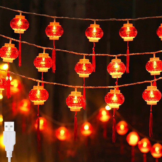 Rote LED-Lichterkette mit Laternen im orientalischen Stil für das Neujahrsfest und Weihnachtsdekoration via USB - Bild 1