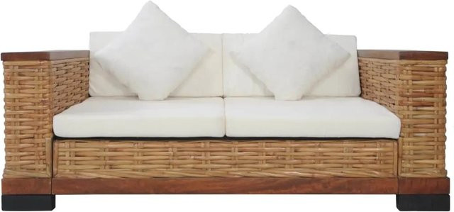 vidaXL 2-Sitzer-Sofa aus Rattan und Mangoholz mit Auflagen in Braun - Bild 1