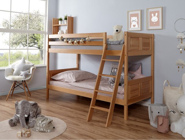 TiCAA Etagenbett Erni aus Massivholz in Buche Natur im Country-Design - Bild 1