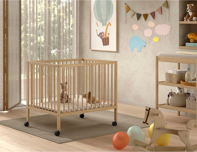 Vipack Laufgitter für Babys aus massiver Buche, 3-fach höhenverstellbar, natur lackiert - Bild 1