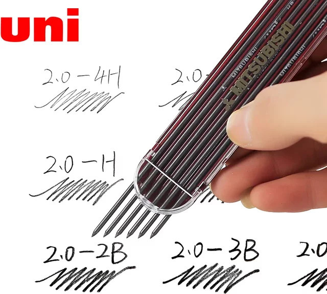 UNI Engineering Druckbleistiftminen 2,0 mm Schwarz mit universellem Anspitzer DPS-600 für Zeichnen und Design - Bild 1