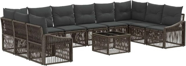 vidaXL Gartensofa-Set aus Poly-Rattan in Grau, 11-teilige U-Form Lounge-Garnitur mit Polsterkissen und Couchtisch für Garten und Terrasse - Bild 1
