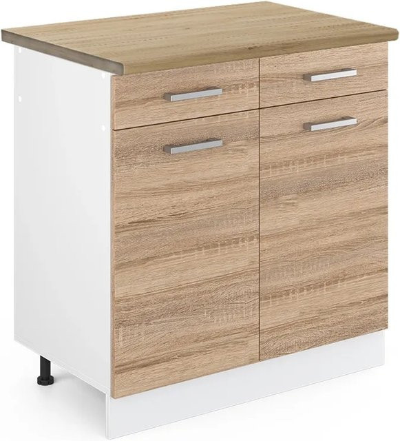 Vicco Küchenunterschrank R-Line Schubladenschrank Sonoma Eiche Weiß B: 80 cm, T: 60 cm, H: 81,6 cm - Bild 1