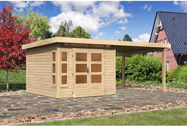 Karibu Holz-Gartenhaus Kastberg mit Flachdach in Naturbelassen/Brown, B/T: 270 x 270 cm - Bild 1