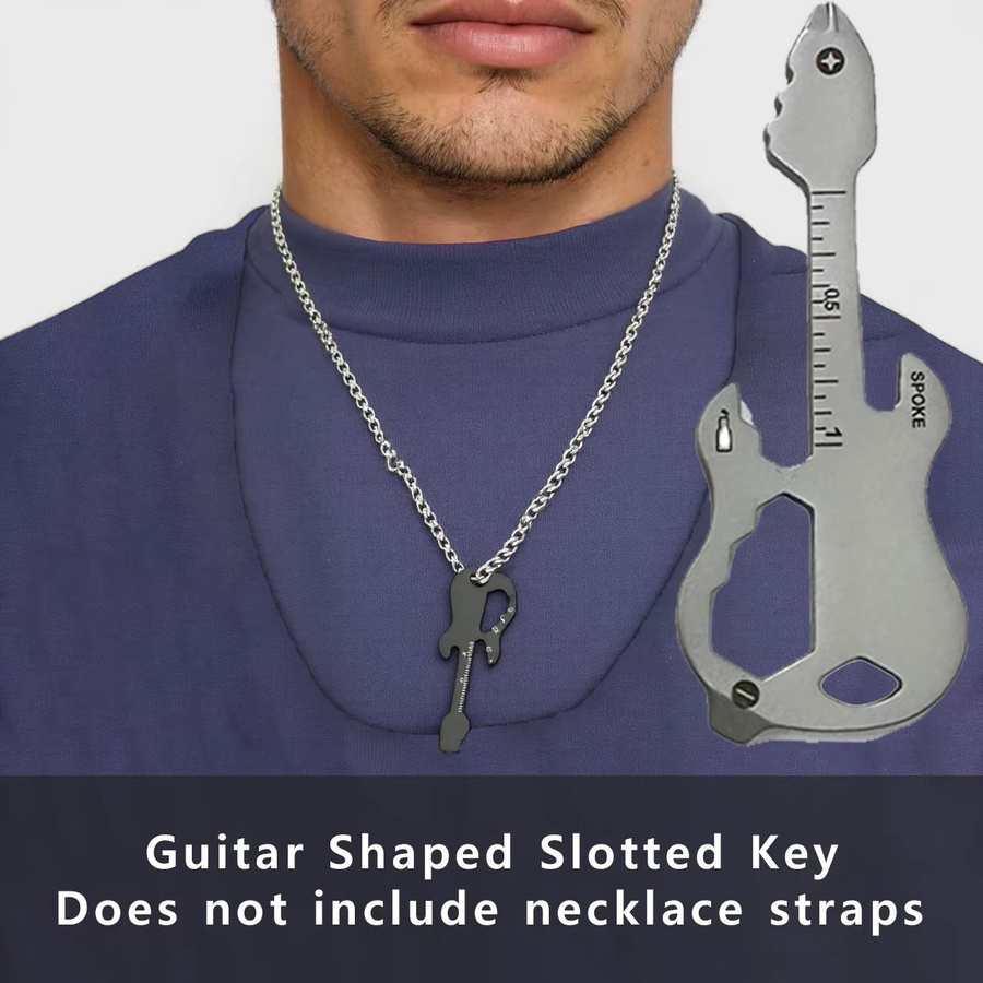 12-in-1 Multifunktionaler Schlüsselanhänger als Multitool-Gadget mit Gitarrenöffner und Schraubendreher in Schwarz und Silber - Bild 2