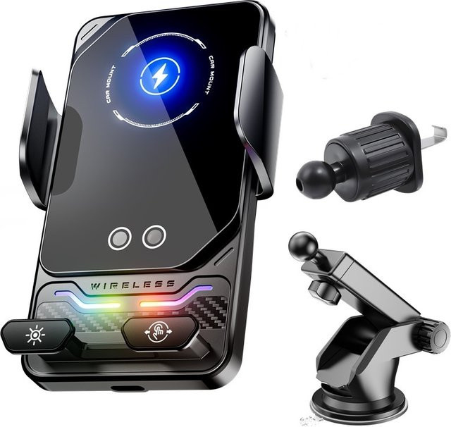 VIKEFON Universelles kabelloses Auto-Handy-Ladegerät mit Halterung und automatischer RGB-Lichtsensorik, Schwarz, Multicolour - Bild 1