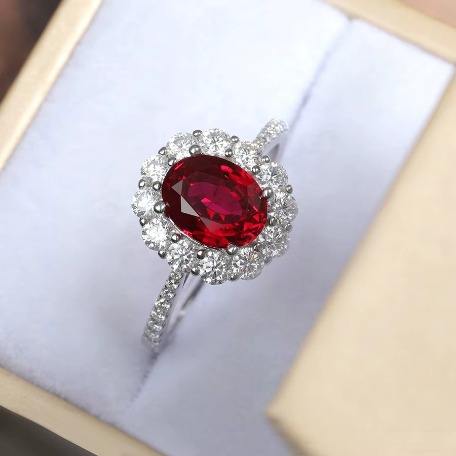 OEVAS Ring 925 Silber, Rubin, Saphir, Moissanit, Damen - Bild 1