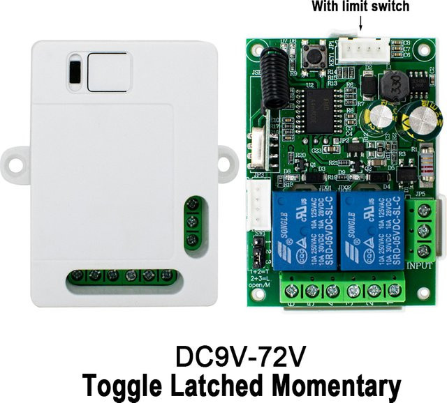 Scimagic-RC Garagentor Empfänger mit 2 Relais und Endschalter, 433 MHz Fernbedienungsschalter für 9 V 12 V 24 V, 3 Modi: Toggle, Latched, Momentary - Bild 1
