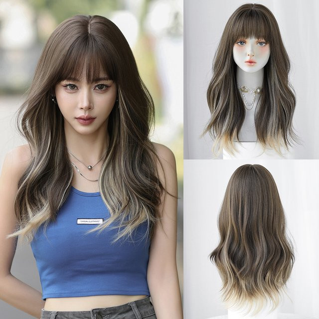 7JHH WIGS Perücke, schulterlange Wasserwellen, kühles Braun, Damen - Bild 1