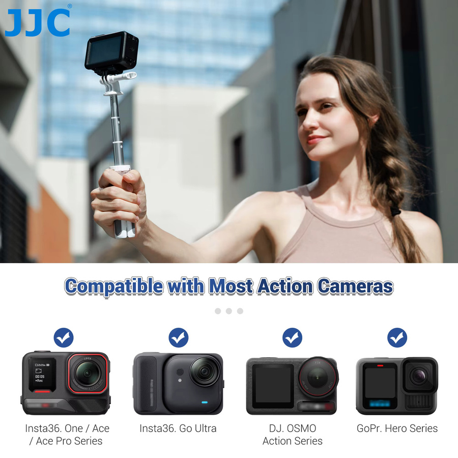 JC Mini Selfie-Stick Stativ für DJI Osmo Pocket 3, Action 5 Pro, GoPro Hero 13 12 11 10 9 und Insta 360 X4 X5 in Schwarz oder Weiß - Bild 2