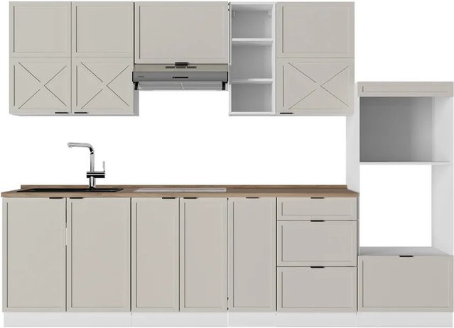 Vicco Fame-Line Küchenzeile in Eiche mit Fronten in Grau, Beige und Weiß, Breite: 280 cm - Bild 1
