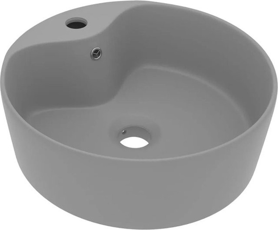 vidaXL Luxus-Waschbecken aus Keramik mit Überlauf, rund, Matt Hellgrau, B: 36 cm, T: 13 cm