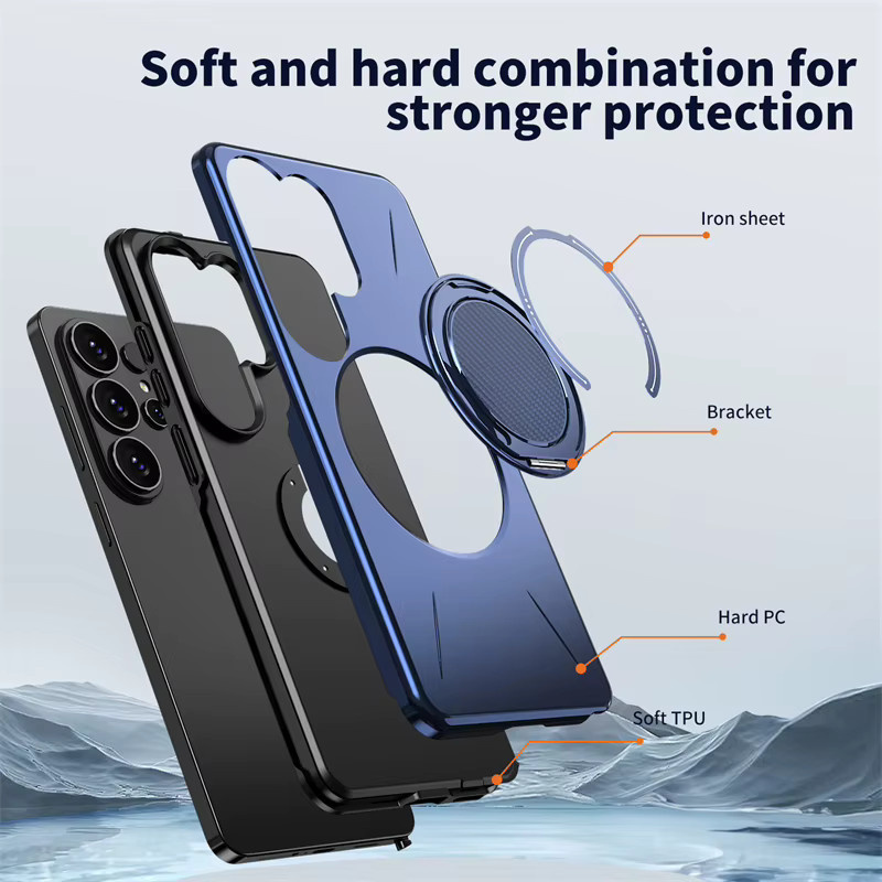 Magnetische Panzerhülle mit 360 Grad Metallring für Samsung Galaxy S26 Ultra, S25 Edge, S24 FE und S23 Plus mit MagSafe Kompatibilität in Rot oder Blau - Bild 6