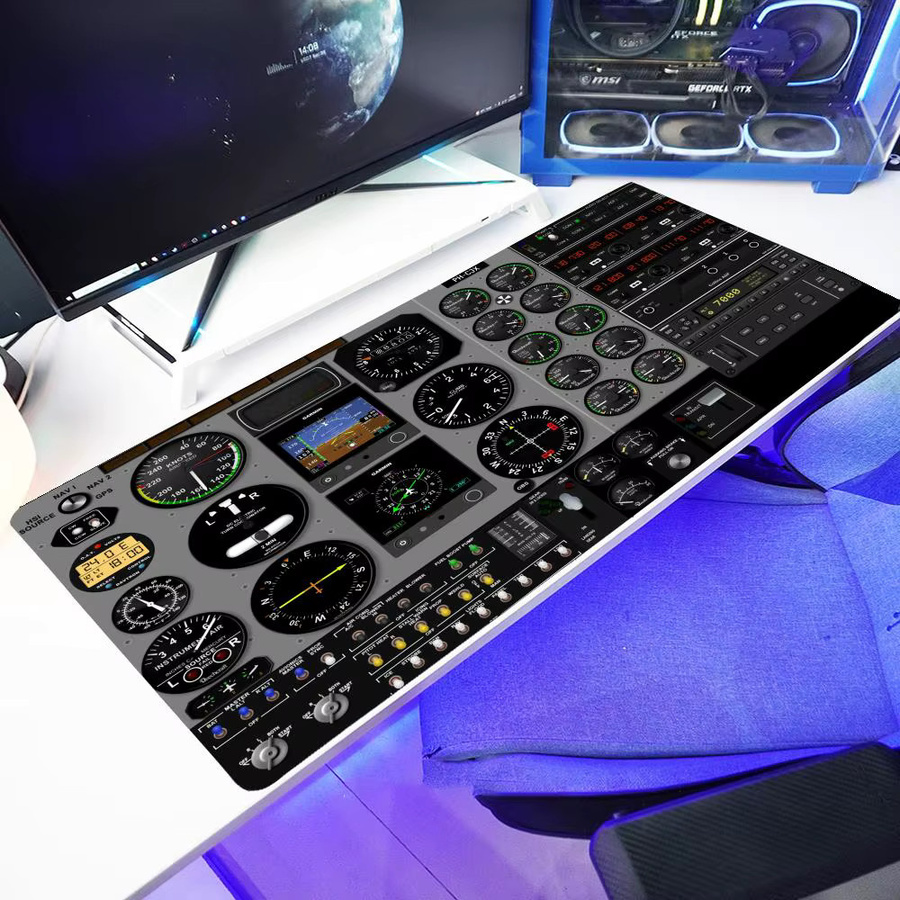 XXL Gaming Mauspad mit Flugzeugkabinen-Navigationsdiagramm in Schwarz und Multicolour, rutschfeste Schreibtischunterlage aus Gummi für Computer und Büro - Bild 3
